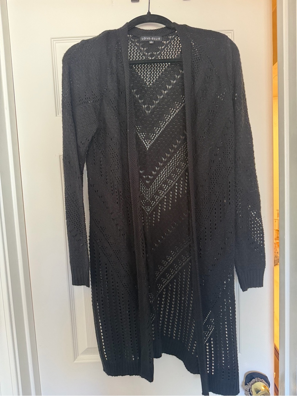 Love + Bliss Black Openwork Long Knit Cardigan